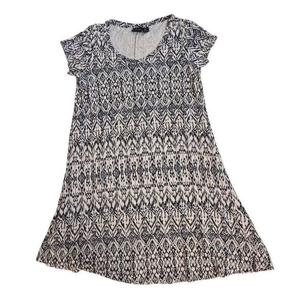 Rachael Zoe Womens Ikat Print V-Neck Short Sleeve Midi Dress Beige Black Size 1X - Picture 1 of 8
